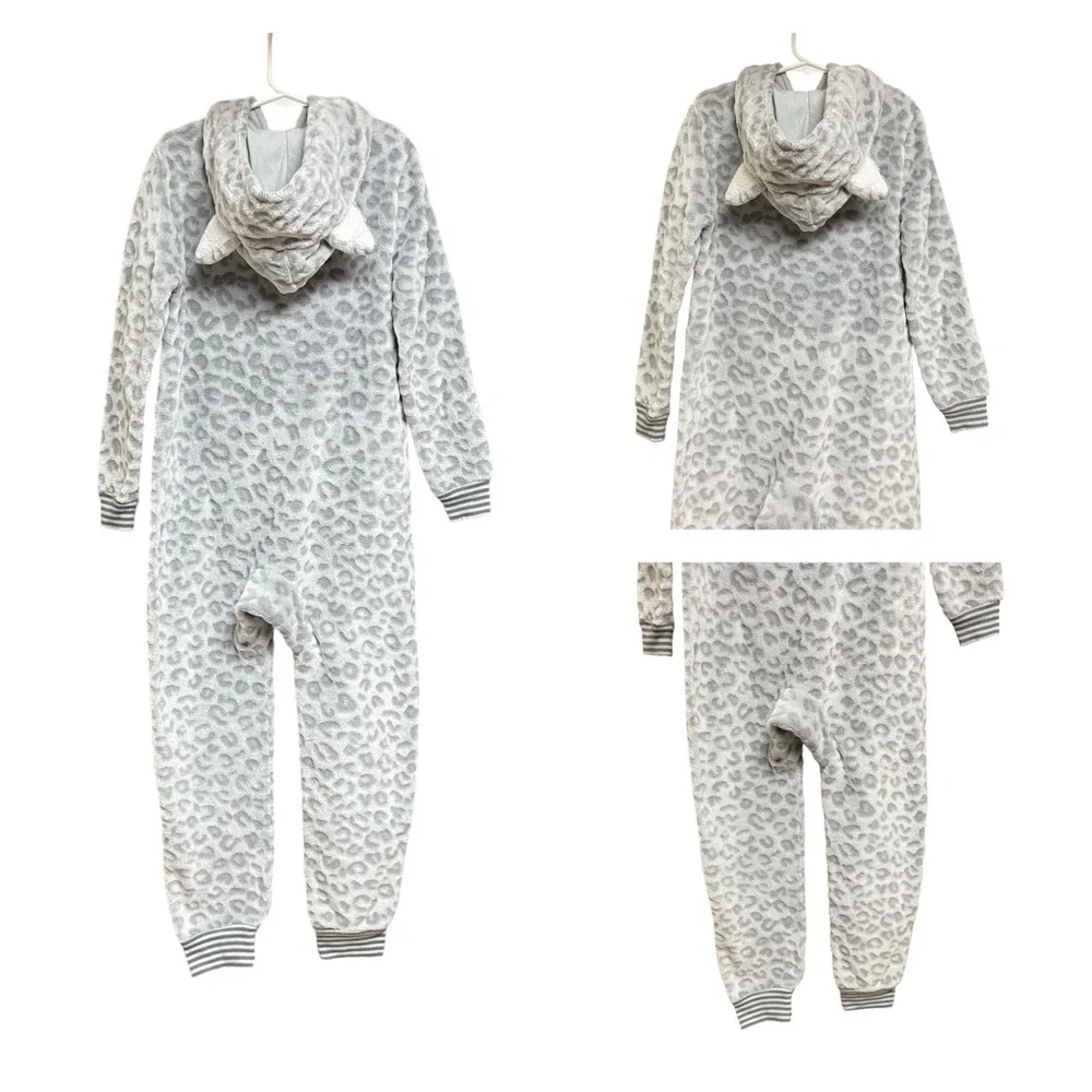 Rainbow Hooded Onesie PJs Leopard Hoodie PJ Onesie Bundle Front Pocket Front Zip